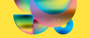 Geometric abstract panorama wallpaper background. Round shapes and circles, metallic color geometric shapes composition