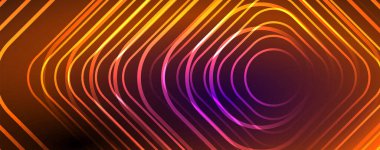 Neon parıldayan tekno çizgiler, yüksek teknolojili soyut arkaplan şablonu. Duvar kağıdı, afiş, arkaplan, broşür, katalog, kapak, broşür