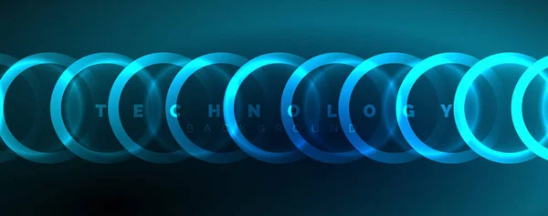 Latar Belakang Abstrak Lingkaran Neon Mengkilap Konsep Cahaya Ruang Energi - Stok Vektor