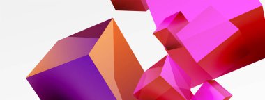 3d vektör soyut arkaplan. Uçan küp kompozisyonu. Duvar kağıdı, afiş, arkaplan veya iniş için moda tekno iş şablonu