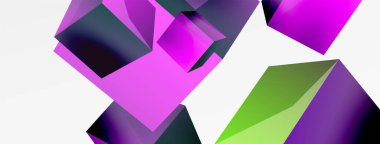 3d vektör soyut arkaplan. Uçan küp kompozisyonu. Duvar kağıdı, afiş, arkaplan veya iniş için moda tekno iş şablonu