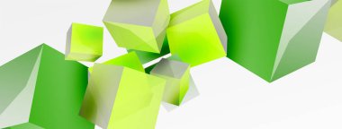 3d vector abstract background. Flying cubes composition. Trendy techno business template for wallpaper, banner, background or landing