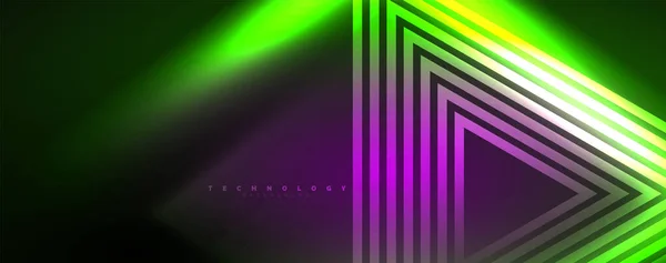 Neon Glühende Linien Und Winkel Magische Energie Raumlichtkonzept Vektor Illustration — Stockvektor