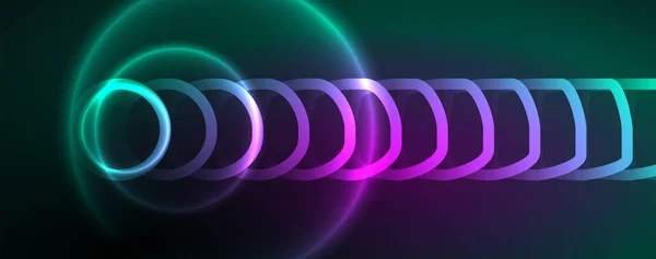 Neon Gloeiende Cirkels Ronde Vorm Lijnen Magische Energie Ruimte Licht — Stockvector