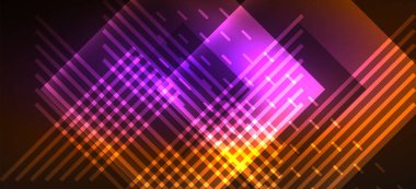 Arkaplanda parlak çizgiler ve geometrik şekiller var. Yapay zeka teknolojisi, engelleme zinciri, dijital, iletişim, 5G, bilim konsepti için karanlık duvar kağıdındaki ışıklar