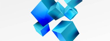 3d vektör soyut arkaplan. Uçan küp kompozisyonu. Duvar kağıdı, afiş, arkaplan veya iniş için moda tekno iş şablonu