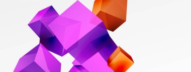 3d vector abstract background. Flying cubes composition. Trendy techno business template for wallpaper, banner, background or landing