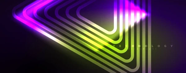 Neon Parlak Çizgiler Açılar Sihirli Enerji Uzay Işığı Konsepti Duvar — Stok Vektör