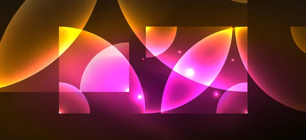 Αφηρημένο Φόντο Νέον Λαμπερό Φως Αποτελέσματα Στρογγυλές Μορφές Τρίγωνα Και — Διανυσματικό Αρχείο