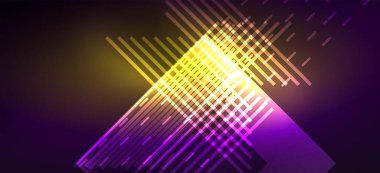 Arka plan duvar kağıtları, parlak çizgiler ve geometrik şekiller. Yapay Zeka teknolojisi, engelleme zinciri, iletişim, 5G, bilim, iş ve teknoloji konsepti için koyu duvar kağıdı