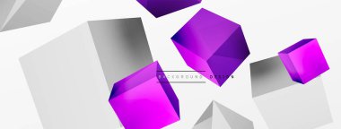 3d küp vektör soyut arkaplan. 3d kare şeklindeki temel geometrik elementlerin bileşimi. Duvar kağıdı, afiş, arkaplan veya iniş için moda tekno iş şablonu