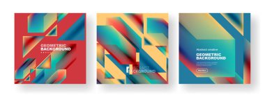 Soyut geometrik poster arka planlarının vektör kümesi, akışkan renklerde renkli şekiller. Kapaklar, şablonlar, el ilanları, pankartlar, broşürler, afişler koleksiyonu