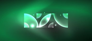 Parlak ışık efektli soyut bir arkaplan. Yuvarlak şekiller, üçgenler ve daireler. Yapay Zeka teknolojisi, engelleme zinciri, iletişim, 5G, bilim, iş ve teknoloji konsepti için duvar kağıdı