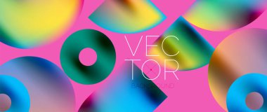 Geometric abstract panorama wallpaper background. Round shapes and circles, metallic color geometric shapes composition