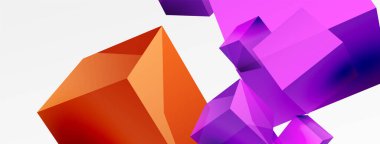 3d küp vektör soyut arkaplan. 3d kare şeklindeki temel geometrik elementlerin bileşimi. Duvar kağıdı, afiş, arkaplan veya iniş için moda tekno iş şablonu