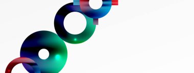 Minimum geometrik soyut arkaplan. Parlak ve parlak daire, çizgi ve yuvarlak şekiller tasarım. Duvar kağıdı, afiş, arkaplan veya iniş için moda tekno iş şablonu
