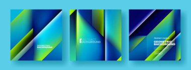 Soyut arkaplan seti - akışkan gradyan dizaynı ile örtüşen üçgenler. Kapaklar, şablonlar, el ilanları, pankartlar, broşürler, afişler koleksiyonu