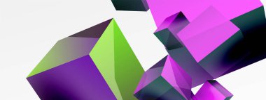 3d küp vektör soyut arkaplan. 3d kare şeklindeki temel geometrik elementlerin bileşimi. Duvar kağıdı, afiş, arkaplan veya iniş için moda tekno iş şablonu