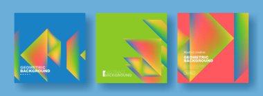 Soyut arkaplan seti - akışkan gradyan dizaynı ile örtüşen üçgenler. Kapaklar, şablonlar, el ilanları, pankartlar, broşürler, afişler koleksiyonu