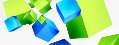 3d vektör soyut arkaplan. Uçan küp kompozisyonu. Duvar kağıdı, afiş, arkaplan veya iniş için moda tekno iş şablonu