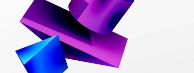 Metalik 3d şekil vektör geometrik arkaplan. Duvar kağıdı, afiş, arkaplan veya iniş için moda tekno iş şablonu