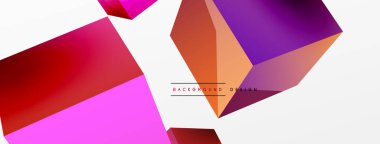 3d vektör soyut arkaplan. Uçan küp kompozisyonu. Duvar kağıdı, afiş, arkaplan veya iniş için moda tekno iş şablonu