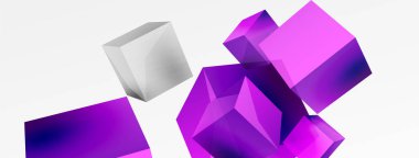 3d vektör soyut arkaplan. Uçan küp kompozisyonu. Duvar kağıdı, afiş, arkaplan veya iniş için moda tekno iş şablonu