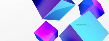 3d vektör soyut arkaplan. Uçan küp kompozisyonu. Duvar kağıdı, afiş, arkaplan veya iniş için moda tekno iş şablonu