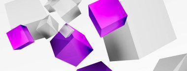 3d küp vektör soyut arkaplan. 3d kare şeklindeki temel geometrik elementlerin bileşimi. Duvar kağıdı, afiş, arkaplan veya iniş için moda tekno iş şablonu