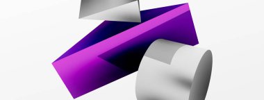 Metalik 3d şekil vektör geometrik arkaplan. Duvar kağıdı, afiş, arkaplan veya iniş için moda tekno iş şablonu