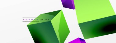 3d vektör soyut arkaplan. Uçan küp kompozisyonu. Duvar kağıdı, afiş, arkaplan veya iniş için moda tekno iş şablonu