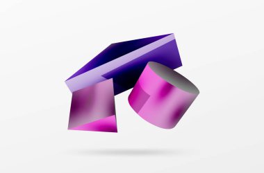 Metalik 3d şekil vektör geometrik arkaplan. Duvar kağıdı, afiş, arkaplan veya iniş için moda tekno iş şablonu