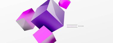 3d küp vektör soyut arkaplan. 3d kare şeklindeki temel geometrik elementlerin bileşimi. Duvar kağıdı, afiş, arkaplan veya iniş için moda tekno iş şablonu