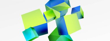 3d vektör soyut arkaplan. Uçan küp kompozisyonu. Duvar kağıdı, afiş, arkaplan veya iniş için moda tekno iş şablonu