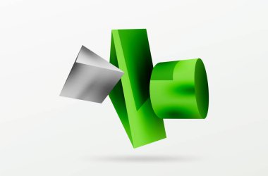 Metalik 3d şekil vektör geometrik arkaplan. Duvar kağıdı, afiş, arkaplan veya iniş için moda tekno iş şablonu