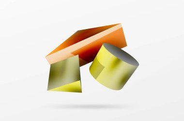 Metalik 3d şekil vektör geometrik arkaplan. Duvar kağıdı, afiş, arkaplan veya iniş için moda tekno iş şablonu