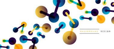 Çizgi noktaları geometrik soyut arkaplan bağlantıları. Çizgilerle birbirine bağlı çemberler. Duvar kağıdı, afiş, arkaplan veya iniş için moda tekno iş şablonu