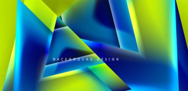 Örtüler, şablonlar, el ilanları, broşürler, afişler için üstüste binen üçgenler ve sıvı gradyanlarla soyut fırın