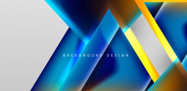 Örtüler, şablonlar, el ilanları, broşürler, afişler için üstüste binen üçgenler ve sıvı gradyanlarla soyut fırın