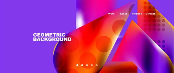 Glassmorphism Landing Page Background Template Colorful Glass Shapes Metallic Effect — Stockvector