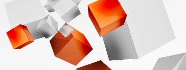 3d küp vektör soyut arkaplan. 3d kare şeklindeki temel geometrik elementlerin bileşimi. Duvar kağıdı, afiş, arkaplan veya iniş için moda tekno iş şablonu