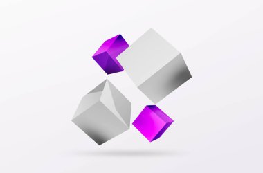 3d vektör soyut arkaplan. Uçan küp kompozisyonu. Duvar kağıdı, afiş, arkaplan veya iniş için moda tekno iş şablonu