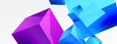 3d küp vektör soyut arkaplan. 3d kare şeklindeki temel geometrik elementlerin bileşimi. Duvar kağıdı, afiş, arkaplan veya iniş için moda tekno iş şablonu