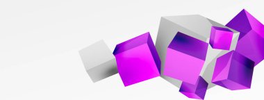 3d vektör soyut arkaplan. Uçan küp kompozisyonu. Duvar kağıdı, afiş, arkaplan veya iniş için moda tekno iş şablonu