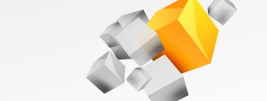 3d vektör soyut arkaplan. Uçan küp kompozisyonu. Duvar kağıdı, afiş, arkaplan veya iniş için moda tekno iş şablonu