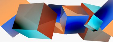 3d küp vektör soyut arkaplan. 3d kare şeklindeki temel geometrik elementlerin bileşimi. Duvar kağıdı, afiş, arkaplan veya iniş için moda tekno iş şablonu