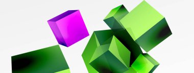 3d küp vektör soyut arkaplan. 3d kare şeklindeki temel geometrik elementlerin bileşimi. Duvar kağıdı, afiş, arkaplan veya iniş için moda tekno iş şablonu