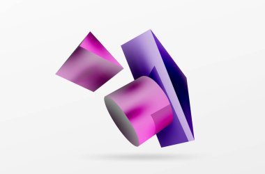 Metalik 3d şekil vektör geometrik arkaplan. Duvar kağıdı, afiş, arkaplan veya iniş için moda tekno iş şablonu