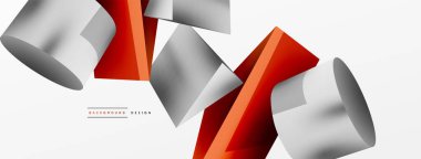 Vektör 3d soyut arkaplan. Şekiller 3 boyutlu üçgen ve silindir. Duvar kağıdı, afiş, arkaplan veya iniş için moda tekno iş şablonu