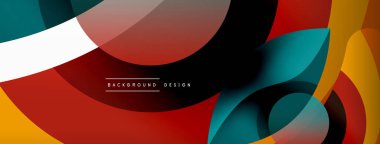 Renkli geometrik şekilli soyut arkaplan. Yuvarlak şekilli, daire ve çizgilerle çok güzel bir arka plan. Geometrik tasarım. Vektör illüstrasyonu